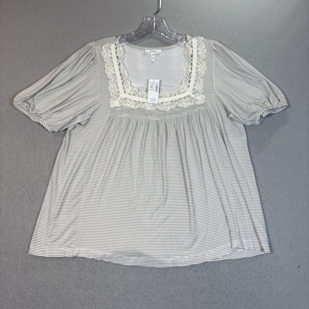 Maurices Lace Neckline Black and Cream Striped Shirt Woman Size M NWT